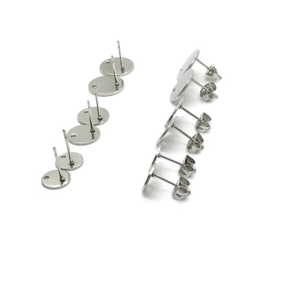 STAINLESS STEEL Blank Stud Earring Disc Hole Connector Setting for Dangling Style Earrings 316 Surgical Steel Post and Back You pick