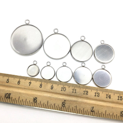 50pcs STAINLESS STEEL Blank Bezel Charm Pendant Setting - You pick the size