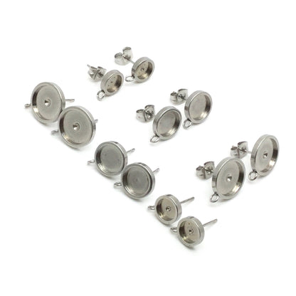 100pcs Thick Rim STAINLESS STEEL Blank Stud Earring Bezel Loop Connector Setting 316 Surgical Steel Post and Back - You pick