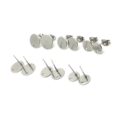 STAINLESS STEEL Blank Stud Earring Disc Hole Connector Setting for Dangling Style Earrings 316 Surgical Steel Post and Back You pick