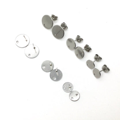 STAINLESS STEEL Blank Stud Earring Disc Hole Connector Setting for Dangling Style Earrings 316 Surgical Steel Post and Back You pick
