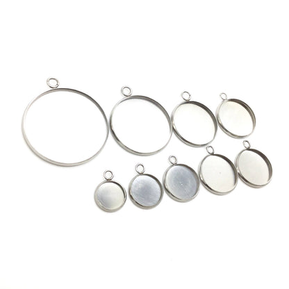 50pcs STAINLESS STEEL Blank Bezel Charm Pendant Setting - You pick the size