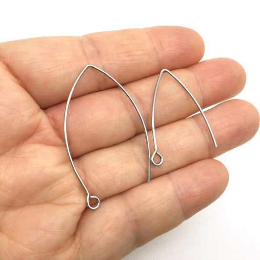 20pcs (10 pairs) Stainless Steel Ear Wire Hypo-Allergenic Marquise Hook Earrings