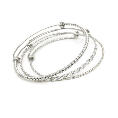 3 pcs Mix Style Twisted Beaided Glitter Mark Stainless Steel Adjustable Wire Bangle Bracelet