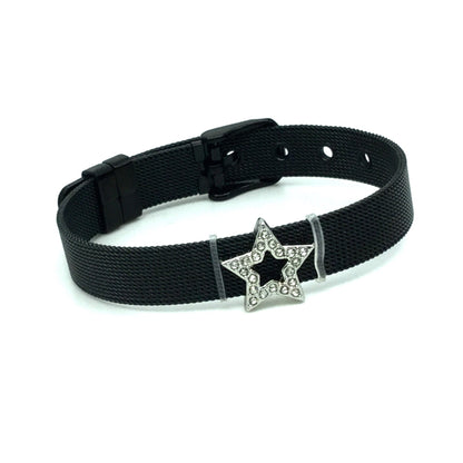 Stainless Steel Mesh Adjustable Wristband Bracelet 10mm with Rhinestone Star Ring Slide Charms - You Pick