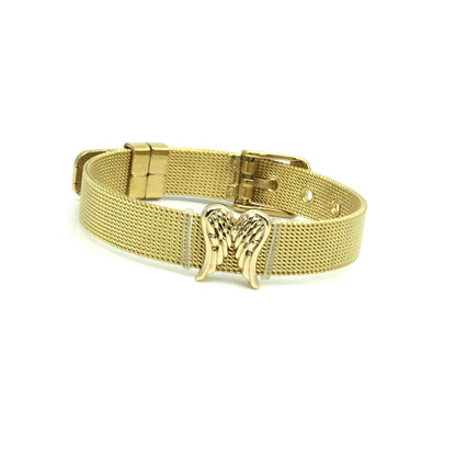 Stainless Steel Mesh Adjustable Wristband Bracelet 10mm with Angel Wing Slide Charms - You Pick
