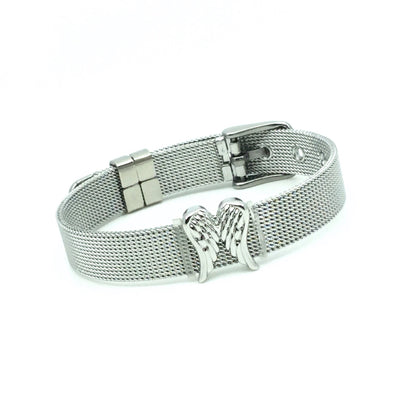 Stainless Steel Mesh Adjustable Wristband Bracelet 10mm with Angel Wing Slide Charms - You Pick