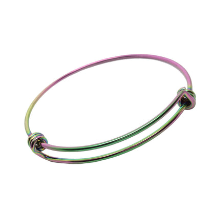 Bulk lot Rainbow Tone Stainless Steel Adjustable Wire Bangle Bracelet 3 Loops Wrap 60mm
