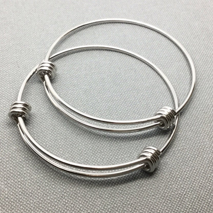 Stainless Steel Adjustable 1.8 mm Thicker Wire Bangle Bracelet 3 Loops Wrap 60mm