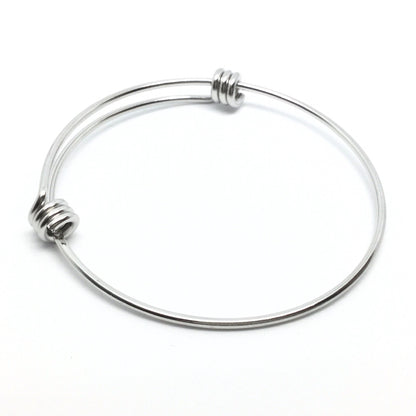 Stainless Steel Adjustable 1.8 mm Thicker Wire Bangle Bracelet 3 Loops Wrap 60mm