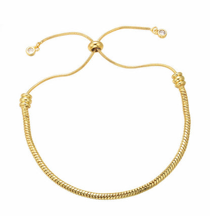 Snake Chain Bolo Bracelet Adjustable Brass High Quality Plated Slider Clasp Screw Closure for European Beads