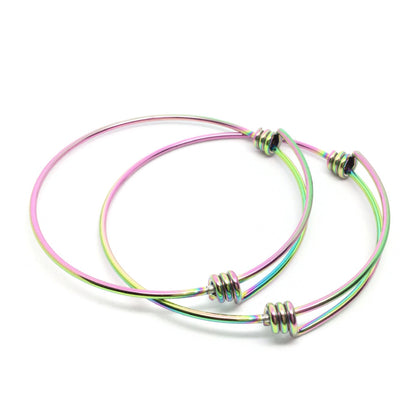 Bulk lot Rainbow Tone Stainless Steel Adjustable Wire Bangle Bracelet 3 Loops Wrap 60mm