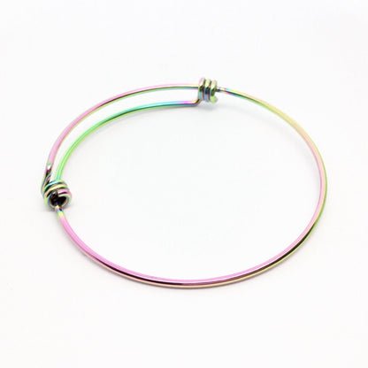 Bulk lot Rainbow Tone Stainless Steel Adjustable Wire Bangle Bracelet 3 Loops Wrap 60mm