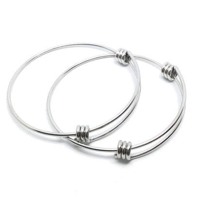 Stainless Steel Adjustable 1.8 mm Thicker Wire Bangle Bracelet 3 Loops Wrap 60mm