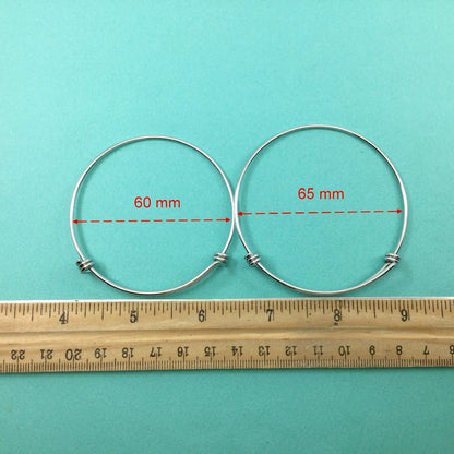 Budget Version You Pick 5/10/20 Pieces 60mm / 65 mm diameter Stainless Steel Bracelet Adjustable Wire Bangle Blank, Loops Wire Bracelet