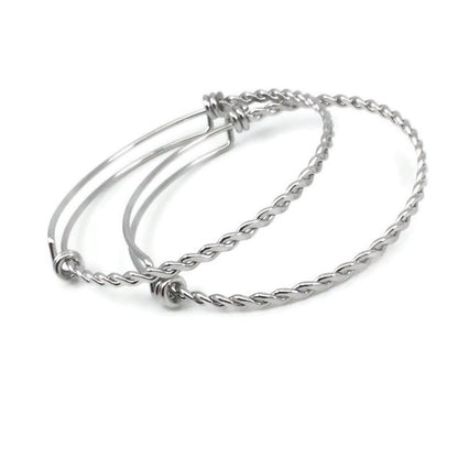 Budget version FLAT BRAIDED TWISTED Stainless Steel Adjustable Wire Bangle Bracelet 60mm diameter 3 Color Options