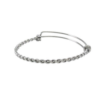 Budget version FLAT BRAIDED TWISTED Stainless Steel Adjustable Wire Bangle Bracelet 60mm diameter 3 Color Options