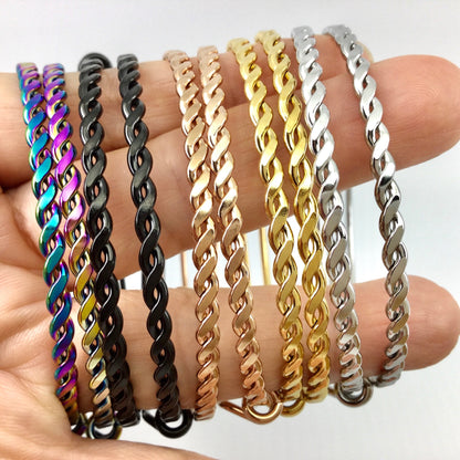 Budget version FLAT BRAIDED TWISTED Stainless Steel Adjustable Wire Bangle Bracelet 60mm diameter 3 Color Options