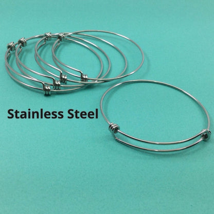 Budget Version You Pick 5/10/20 Pieces 60mm / 65 mm diameter Stainless Steel Bracelet Adjustable Wire Bangle Blank, Loops Wire Bracelet