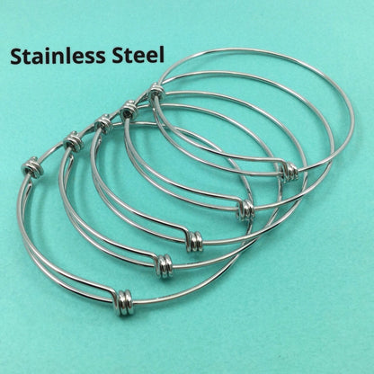 Budget Version You Pick 5/10/20 Pieces 60mm / 65 mm diameter Stainless Steel Bracelet Adjustable Wire Bangle Blank, Loops Wire Bracelet