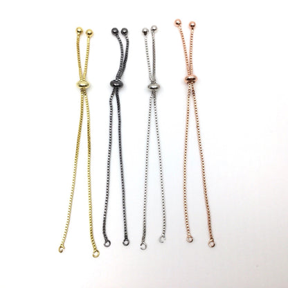 Bolo Bracelet Adjustable Brass High Quality Plated Box Chain Slider Clasp Ball End Semi Finished