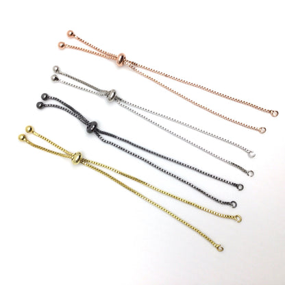 Bolo Bracelet Adjustable Brass High Quality Plated Box Chain Slider Clasp Ball End Semi Finished