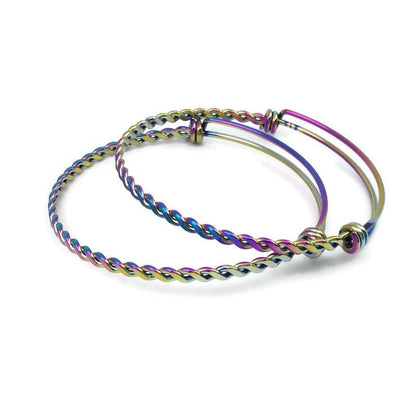 Budget version FLAT BRAIDED TWISTED Stainless Steel Adjustable Wire Bangle Bracelet 60mm diameter 3 Color Options