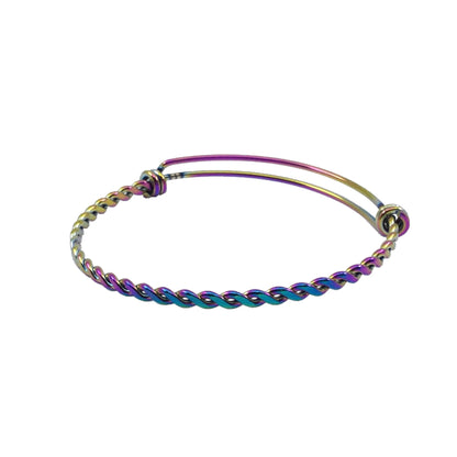 Budget version FLAT BRAIDED TWISTED Stainless Steel Adjustable Wire Bangle Bracelet 60mm diameter 3 Color Options