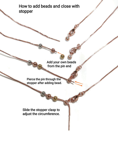 Pin Stopper Adjustable Box Chain Bracelet Slider Clasp Add Your Own Bead Brass High Quality Plated