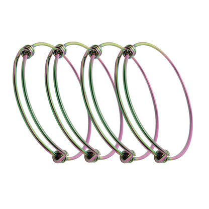 Bulk lot Rainbow Tone Stainless Steel Adjustable Wire Bangle Bracelet 3 Loops Wrap 60mm