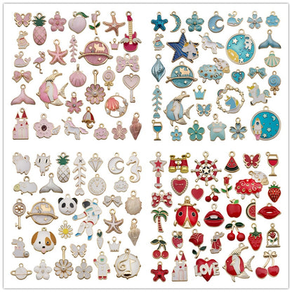 Enamel Mixed Rainbow Charms 30pcs Blue Combo Unicorn Space Ocean Fantasy Charm Series Single Side for DIY Jewelry Necklace Bracelet Earring